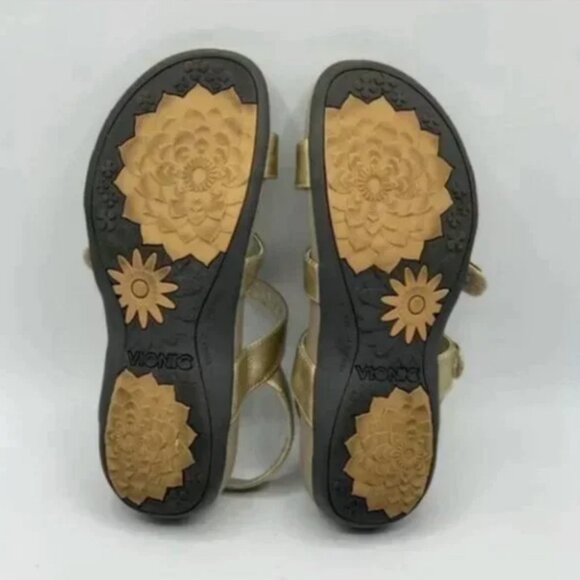 Vionic by Orthaheel Cathy Triple Strap Gold Metallic Sandals Size 7 - Picture 7 of 8